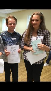 Zak and Georgia show off their signed scripts from Suranne Jones (Dr. Foster, Scott & Bailey) and Sally Lindsay (Mount Pleasant, Coronation St)